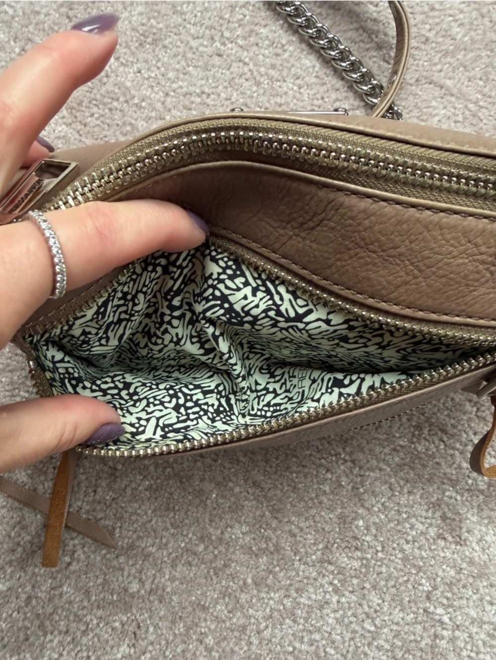Rebecca Minkoff Shiny Mauve Pink Chain Crossbody Bag Studded Bottom Zipper - Picture 12 of 16